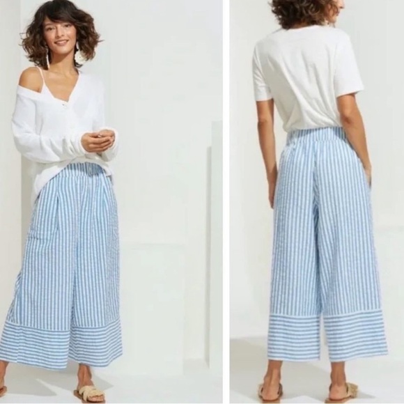 Roller Rabbit Striped Wide Leg Pants Blue White Medium A - Picture 1 of 7